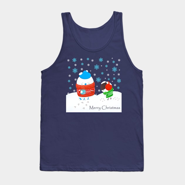 Bluejay and Chickadee on the snow Tank Top by Anicue